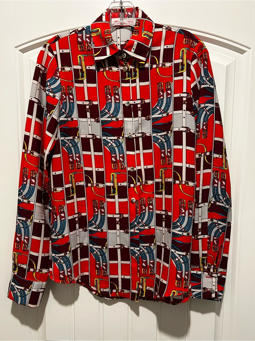 Women's Red Patterned Long-Sleeve Blouse
